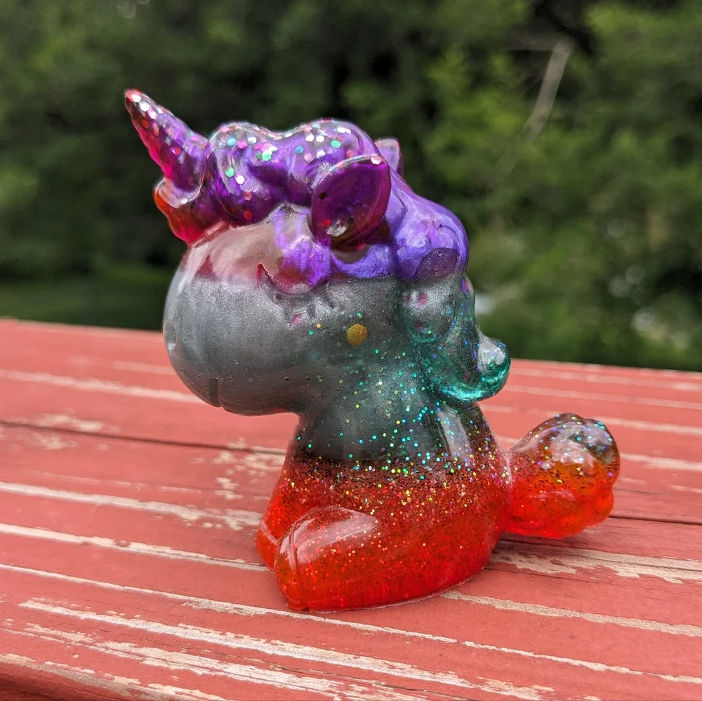 Unicorn Set Three Cute Kawaii Gift Handmade Epoxy Resin Glitter Colorful Rainbow - Picture 7 of 15